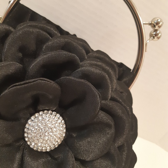 Black Flower Petal and Rhinstone Evening Bag - Picture 4 of 4